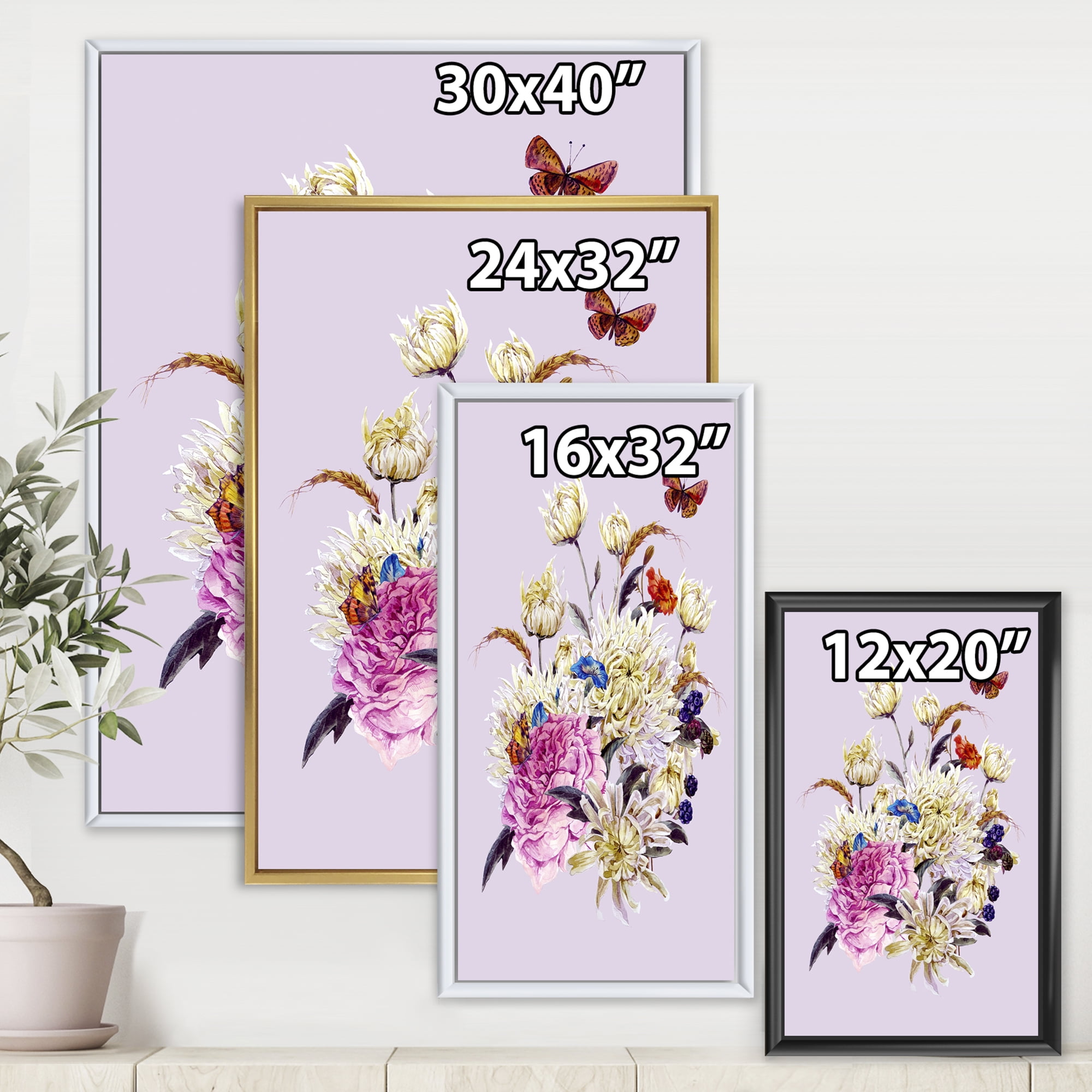 Designart 'Ancient Chrysanthemums With Bouquet I' Traditional Framed Canvas Wall Art Print