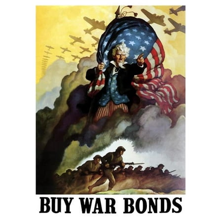 Vintage Uncle Sam - StockTrek Images Digitally Restored War Propaganda Poster. This Vintage World War Two Poster Features Uncle Sam Holding An American Flag & Urging Troops & Bombers Forward Into Battle. It Declares -