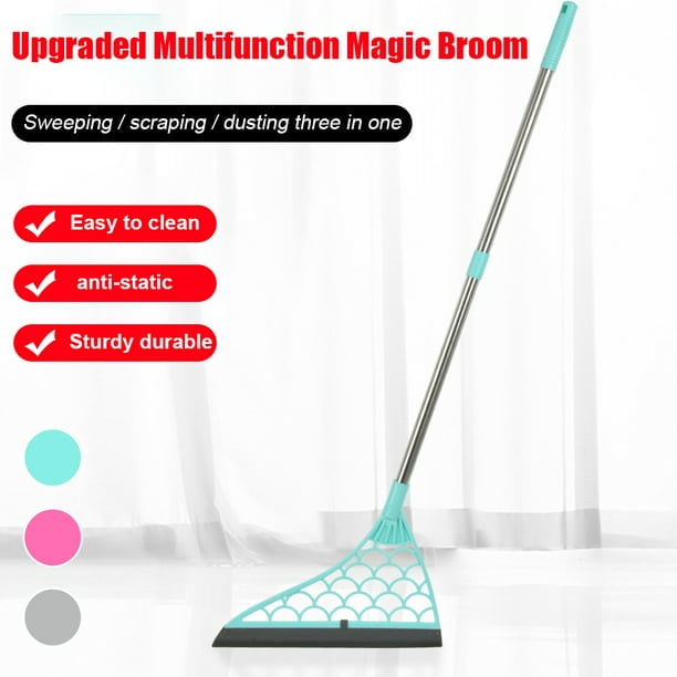 Magic Broom Sweeper Dust Pet Hair Multifunctional 2 in 1 Magic Rubber Broom Easily Remove Water Window Cleaning Blue 