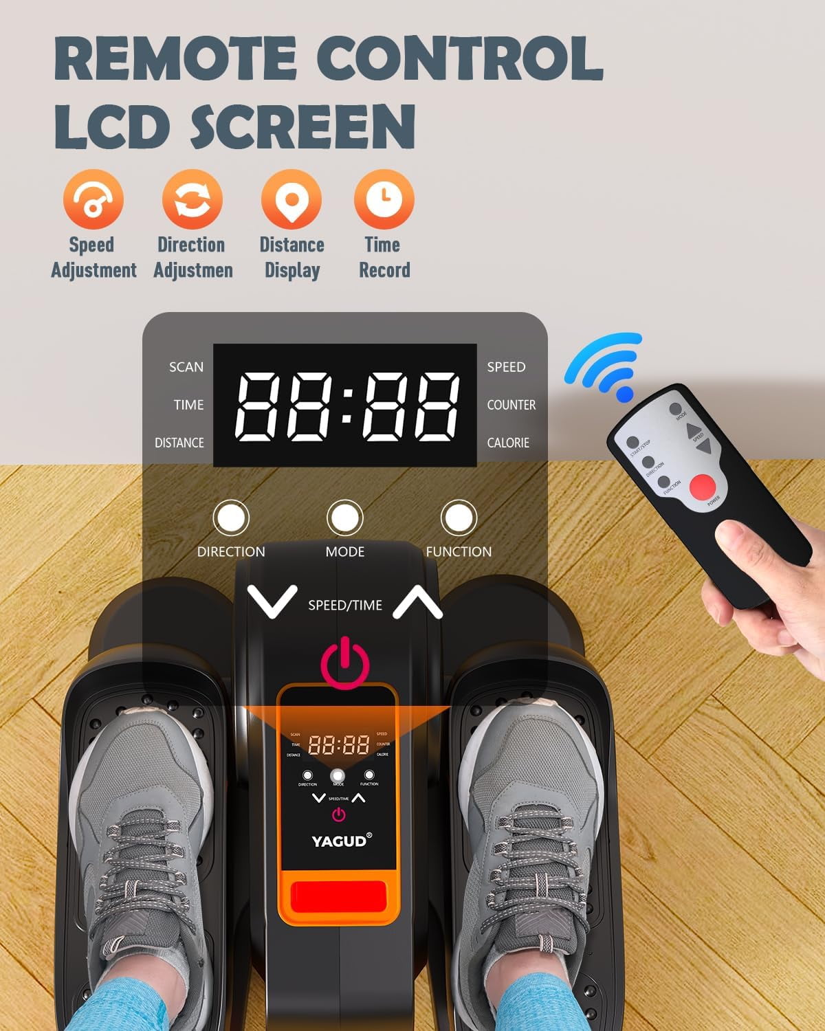 Yagud Under Desk Elliptical Machine, Electric Ellipse Leg Exerciser for Senior, 12 Adjustable Speeds Quiet and Portable Seated Pedal Exerciser for Training with Remote Control, Orange