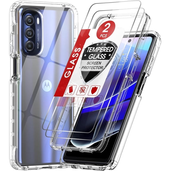 for Moto G Stylus 5G 2022 Phone Case: Motorola G Stylus 5G 2022 Case with [2 x Tempered Glass Screen Protector], Full-Body Shockproof Soft Silicone Phone Case for Moto G Stylus 5G 2022, Clear