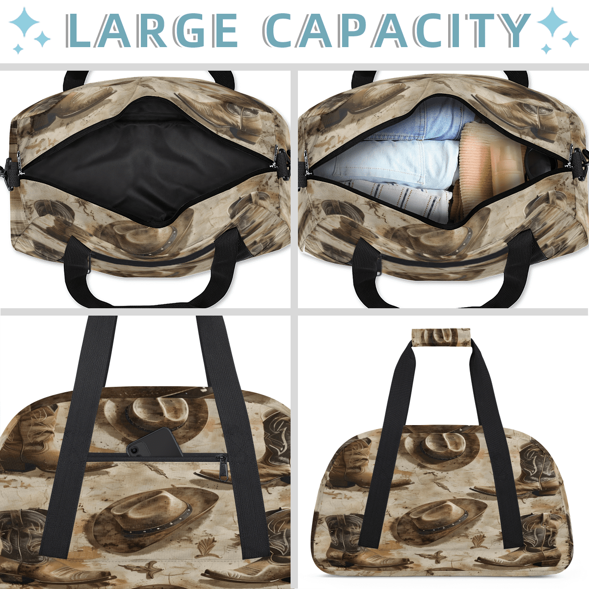 Herdesigns Western Cowboy Sports Duffle Bag for Women & Men, Southwest Country Gym Bag Dance Bag Overnight Bag Carry On Weekender Travel Bag
