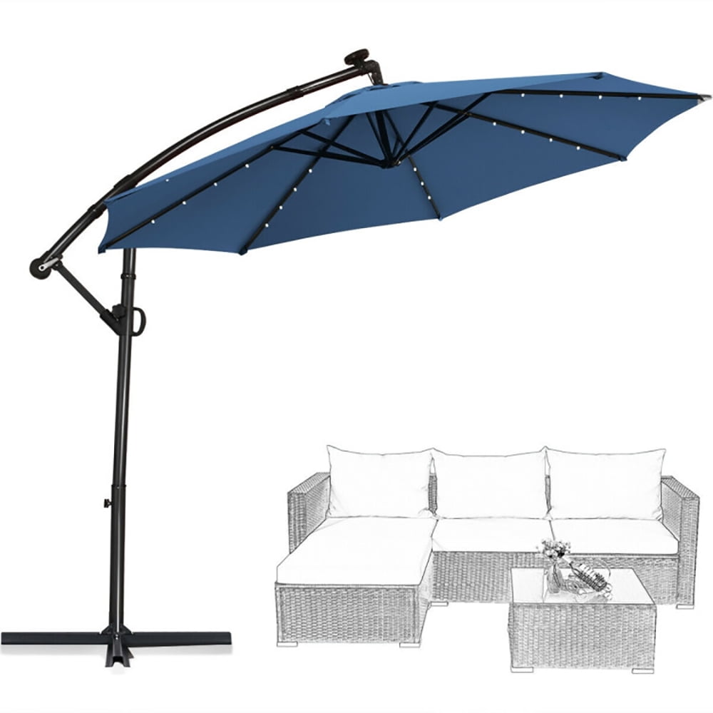 Aimee Lii 10 ft 360° Rotation Solar Powered LED Patio Offset Umbrella, Table Umbrella Outdoor Patio, Blue Aimee Lii 10 ft 360° Rotation Solar Powered LED Patio Offset Umbrella, Table Umbrella Outdoor Patio, Blue