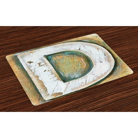 Letter C Placemats Set of 4 Rustic Initials C Capital Letter Name with Old Fashion Grunge Effects, Washable Fabric Place Mats for Dining Room Kitchen Table Decor,Pale Orange Green White, by