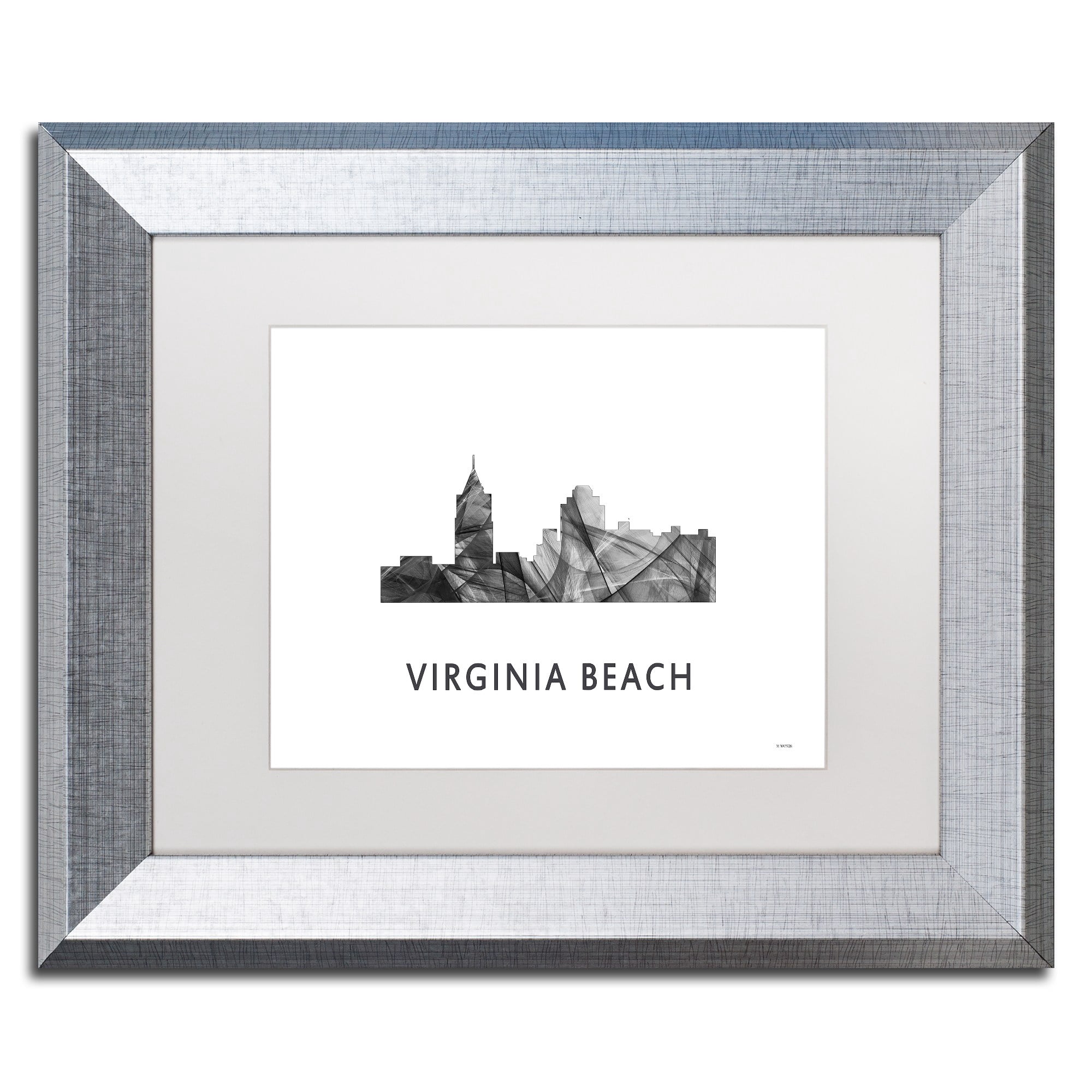 Trademark Fine Art 'VA Beach VA Skyline WB-BW' Canvas Art by Marlene Watson, White Matte, Silver Frame