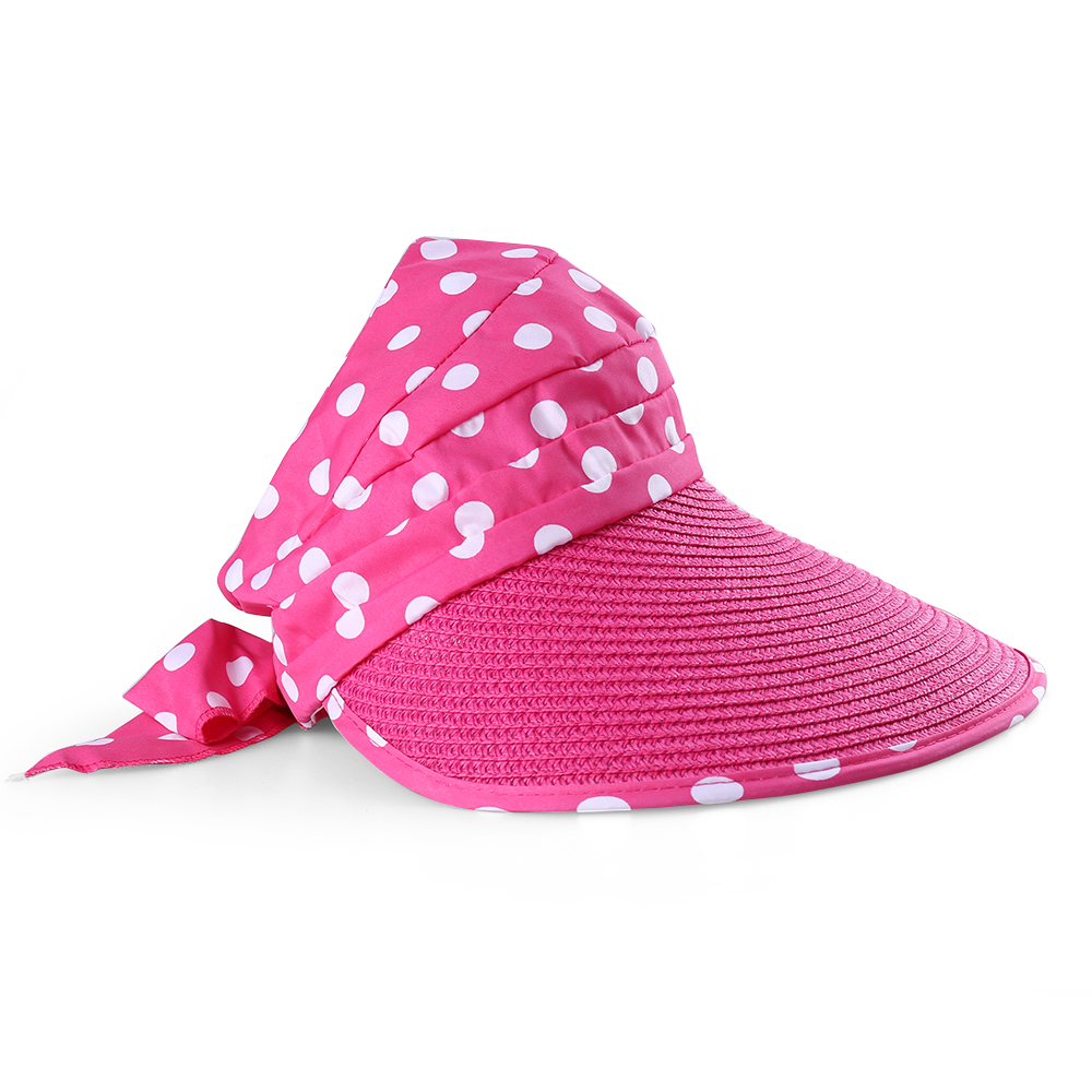 Women's and Girl's Polka Dot Straw Visor Wide Brim Hat