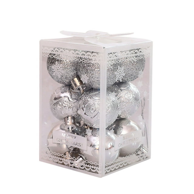 Billuyoard 12 Uds. De adornos de plástico fáciles de brillar para boda y Año Nuevo, bola colgante de Navidad, cantidad suficiente Kits de decoración para fiestas plata