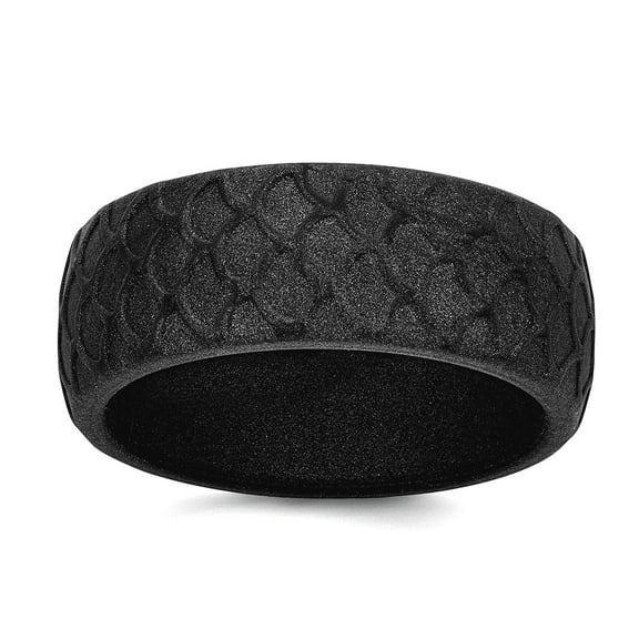 Silicone Dark Gray 8.70mm Animal Sealife Fish Scale Pattern Band Size 12 Ring for Women and Men
