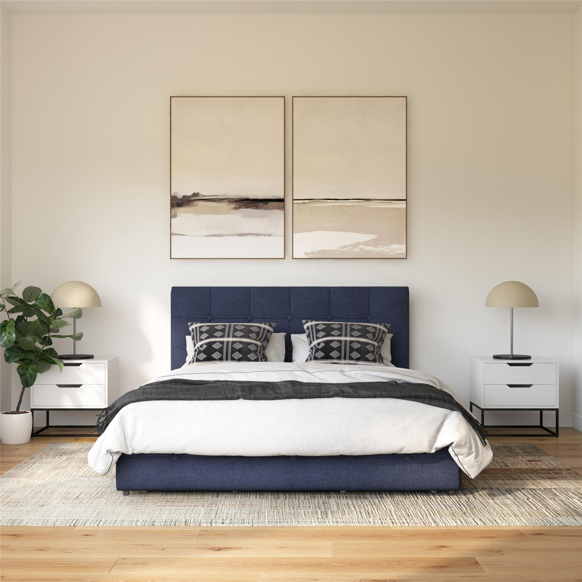 DHP Rose Tufted Upholstered Storage Bed Frame, Queen, Blue Linen