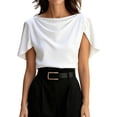 thumbnail image 2 of Women's Short Sleeve Cowl Neck Dressy Shirts Clothes Outfits Tops for Casual Summer White XL, 2 of 7