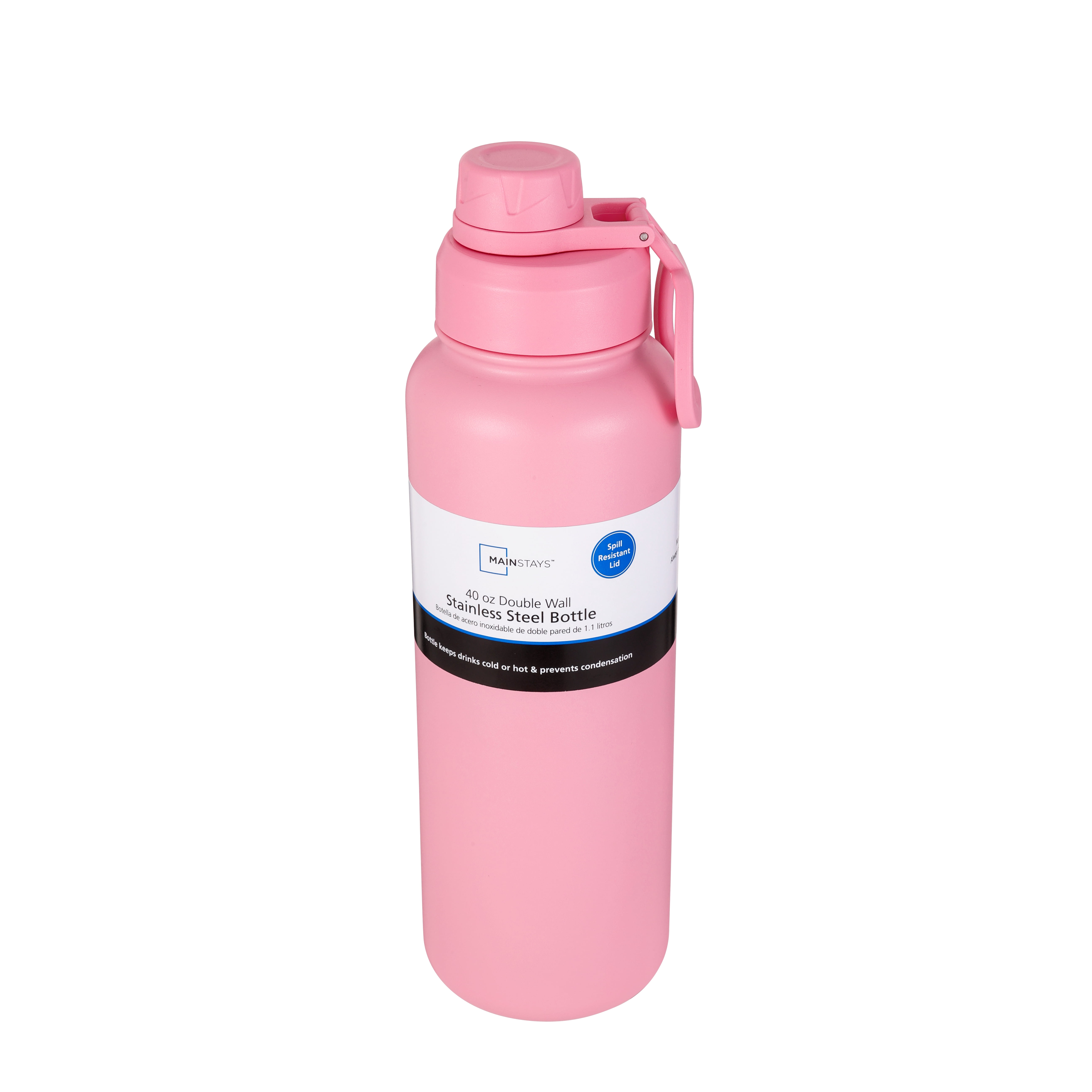 Mainstays 40 oz Pink Stainless Steel Double Wall Water Bottle