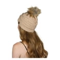 thumbnail image 2 of Gravity Threads Cable Knit Faux Fur Pom Pom Beanie Hat, New Beige, 2 of 2