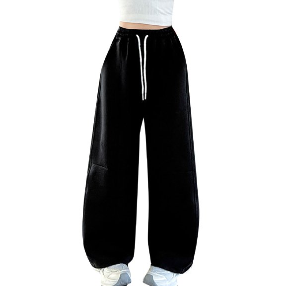 Otqutp Girls Wide Leg Sweatpants Fleece Lined Baggy Elastic Waist Trendy Barrel Pants Winter Oversized Joggers Pants