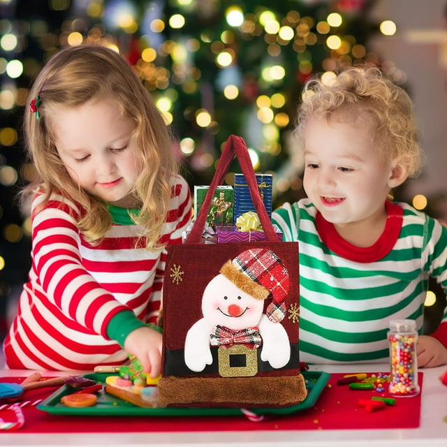 Bolsas de regalo navideñas para niños | Bolsas de dulces con cordón de Papá Noel, muñeco de nieve y reno | Bolsas reutilizables grandes de 20 x 22 cm para dulces y pequeños obsequios.