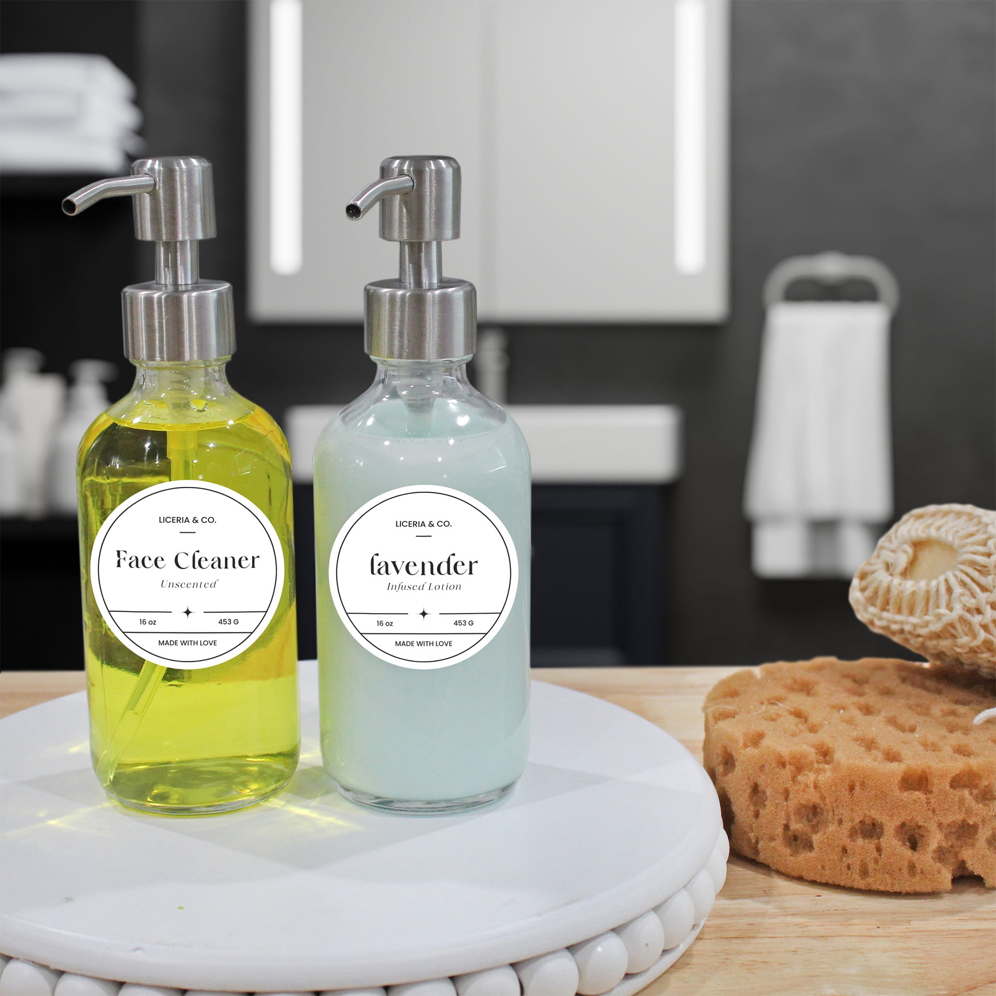 Cornucopia Brands 8oz Clear Glass Bottles w/ Stainless Steel Lotion Pumps (4-Pack); Liquid Soap & Lotion Pump Dispensers
