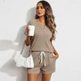 thumbnail image 5 of EFINNY Women's Loungewear Pajama Set Knitted Jacquard Short Sleeve Top Shorts with Pockets Two-Piece Set Home Wear, 5 of 7