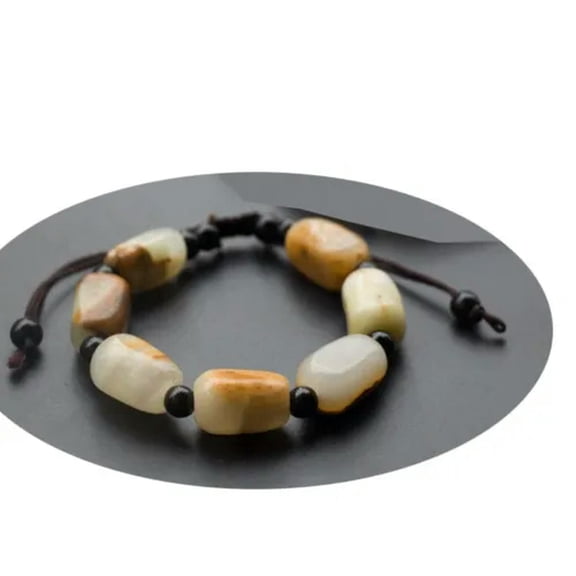 HOOUN Natural Jade Gemstone Beads Bangle Bracelet Adjustable Jewelry Men Women Gemston-with Coffee