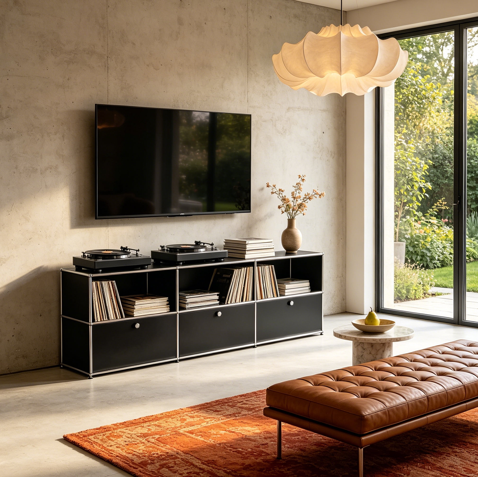 Modern TV Stand for 65-70" TV, Metal Entertainment Center TV Media Console Table with 3 Doors and Shelf, Black