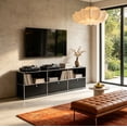 thumbnail image 4 of Cottinch 2-Tier Accent Cabinet,Metal Storage Cabinets with 3 Doors,Open Shelf,Freestanding Organizer for Living Room,Black, 4 of 9