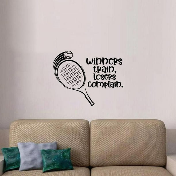 Winners Train Losers Complain Life Quotes Tennis Racket Player Silhouette Vinyl Wall Sticker Art Decal Sports Boys Girls Kids Room Design Bedroom Tennis Sports Wall Sticker Vinyl Size 10x10 Inch