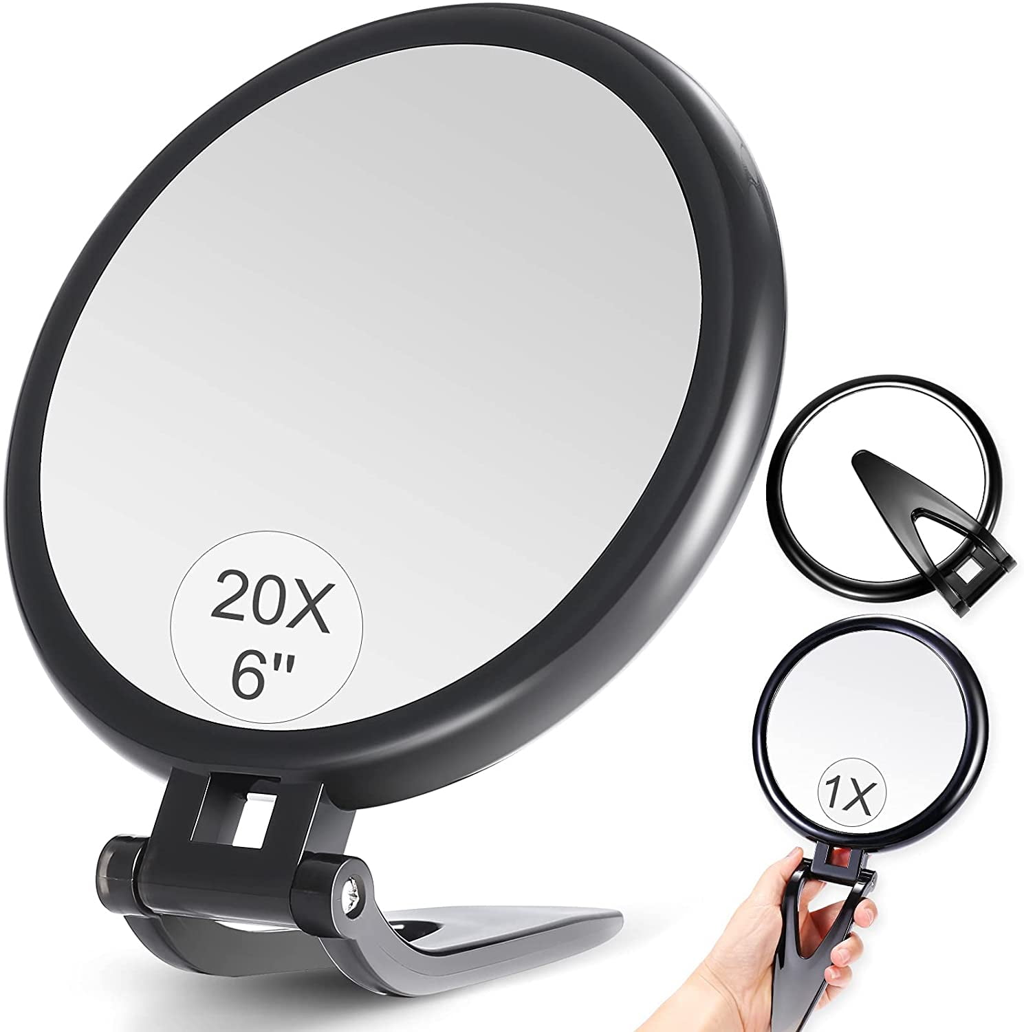 Magnifying Mirror,20x/1x,Double Sided Hand Mirror with Stand,Foldable
