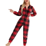 Women One-Piece Onesie Pajamas Flannel Christmas Jumpsuit Loungewear for Women Warm Hooded Sleepwear Rompers Nightwear