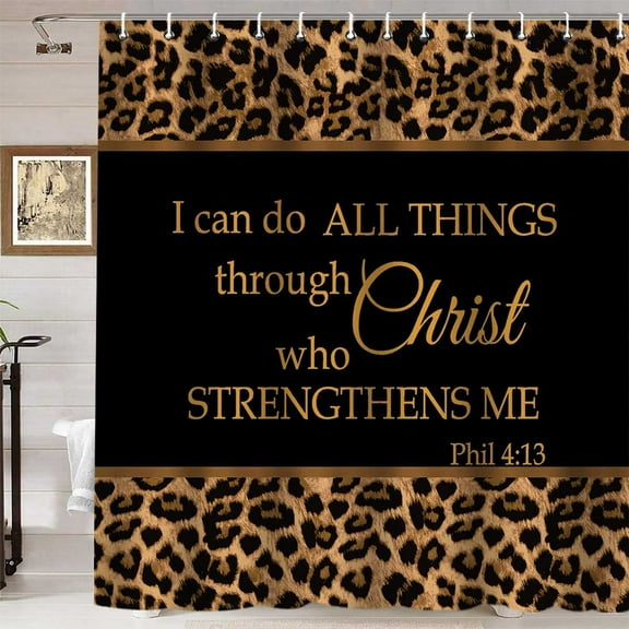 Inspirational Quote Shower Curtain, Patchwork Brown Leopard Print Panther Cheetah Skin African Safari Animal Modern Bathroom Decor, Waterproof Fabric Black Shower Curtain 72 X 72 Inch