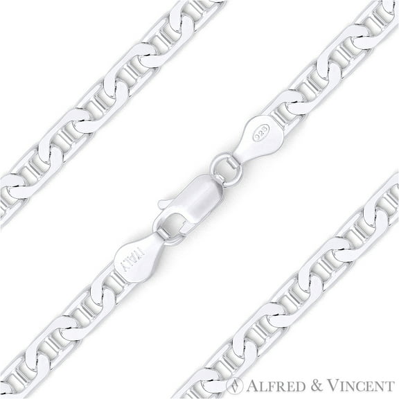 4.5mm Flat Marina / Mariner Link Italian Chain Bracelet in Solid .925 Sterling Silver