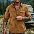 thumbnail image 7 of Men's Casual Button Down Shirt Long Sleeve Turndown Collar Solid Polyester Zipper Closure Pockets Daily Work Office Business | Zenithor,Khaki L, 7 of 7