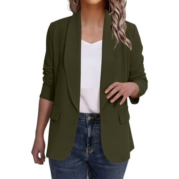 Gfyviroh Women's Blazer Jackets Comfortable Open Front Lapel Blazers Solid Color Long Sleeve Business Outerwear