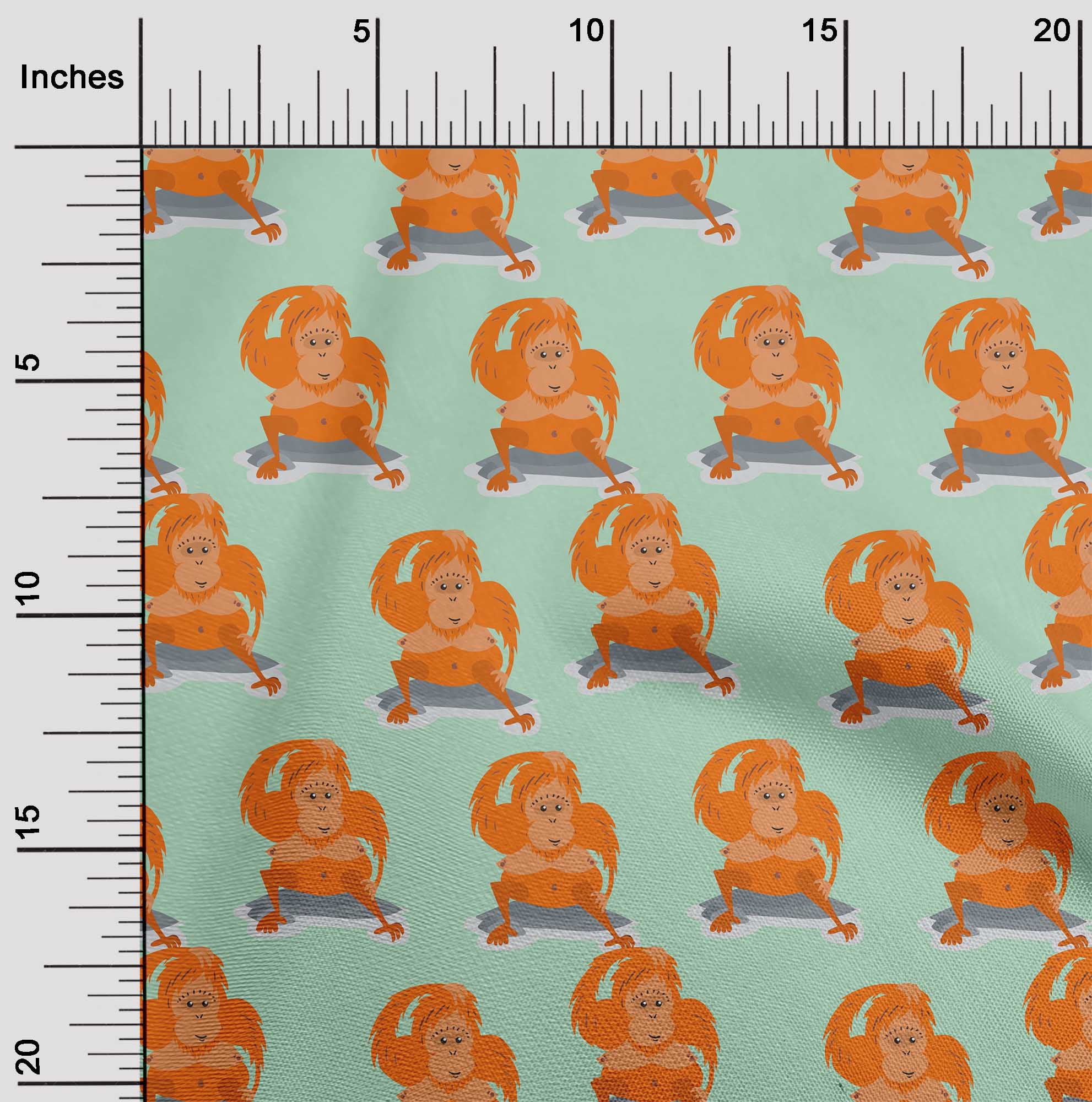 Oneoone cotton jersey light mint green fabric gorilla cartoon sewing