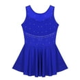thumbnail image 4 of Fldy Kids Girls Rhinestone Mesh Splice Ballet Leotard Skirt Lyrical Dance Ice Skating Dress Blue 10, 4 of 7
