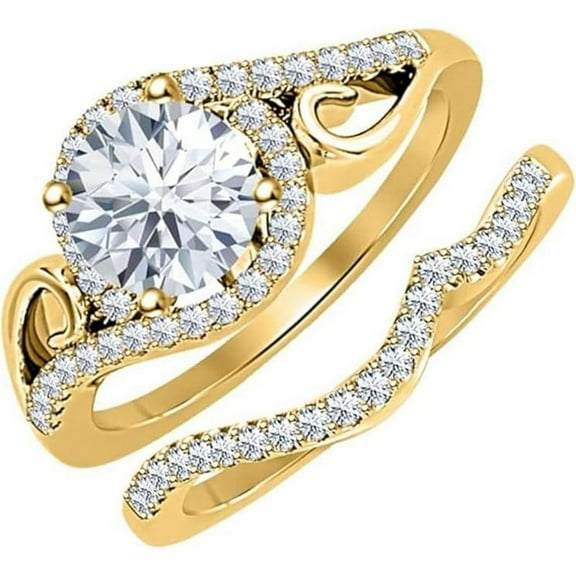 925 Sterling Silver 14K Yellow Gold Plated Engagement Ring With Wedding Band Bridal Ring Set For Women