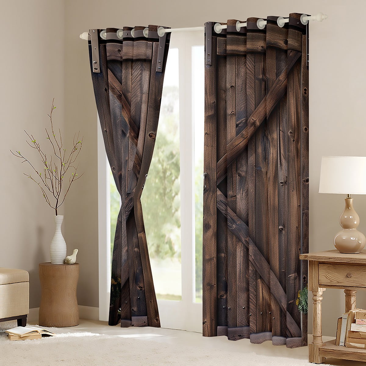 Manfei Old Wooden Board Black Out Curtains,Country Farmhouse Lodge Curtains Pack of 2 (42x63 Each),Western Farm Bedroom Curtains For Adult,Microfiber Bedroom Decor