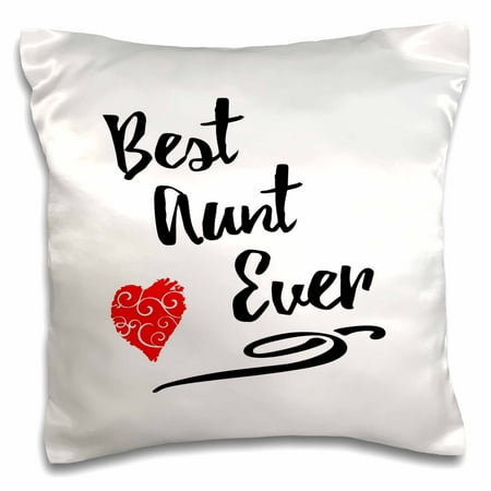 3dRose Typography Design- Best Aunt Ever with Red Swirly heart - Pillow Case, 16 by