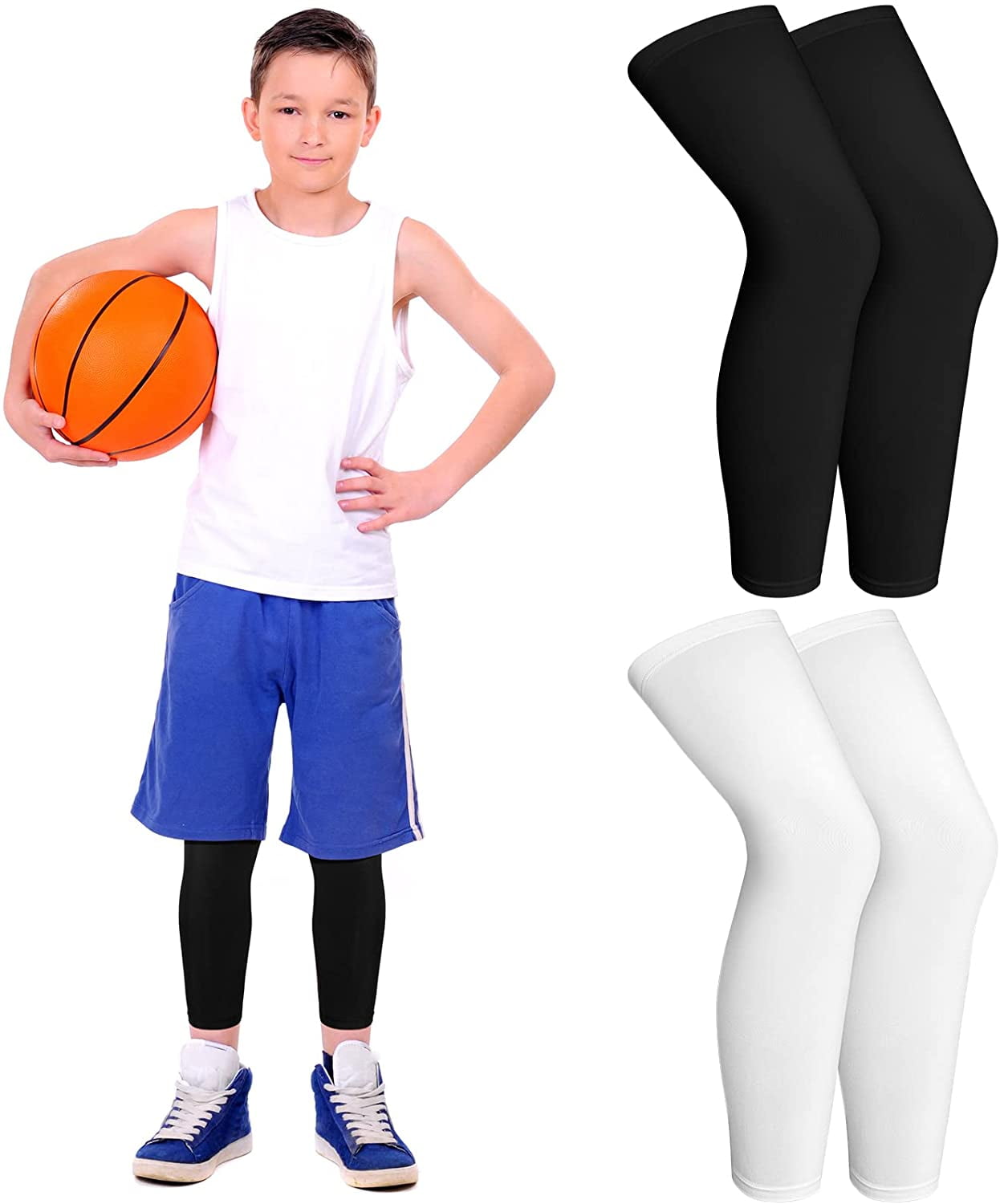 Kids Long Compression Leg Sleeves Non Slip UV Protection Thigh