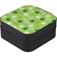 thumbnail image 3 of GZHJMY St. Patrick's Day Clover Mini Jewelry Box, Portable Leather Travel Small Jewelry Organizer Case for Earring, Necklace, Rings, Bracelets, 3 of 7