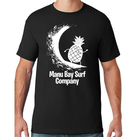 Mens Manu Bay Surf Company WHITE SURFING PINEAPPLE T-shirt, Medium Black