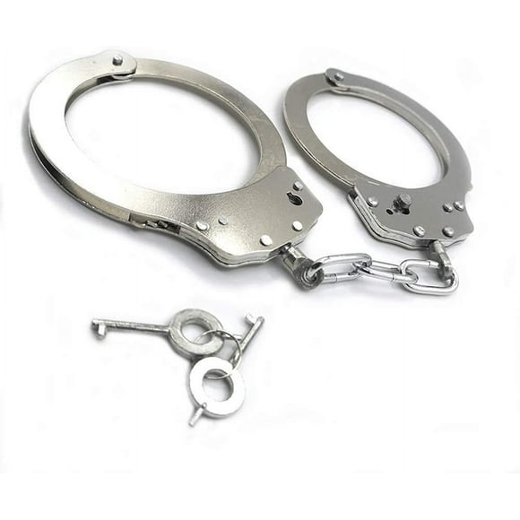 Professional Handcuffs (Silver), Metal Handcuffs with Keys Kids Toy Metal Handcuffs Accessory Handcuffed Pretend Play Props Costume Cosplay Hero Games