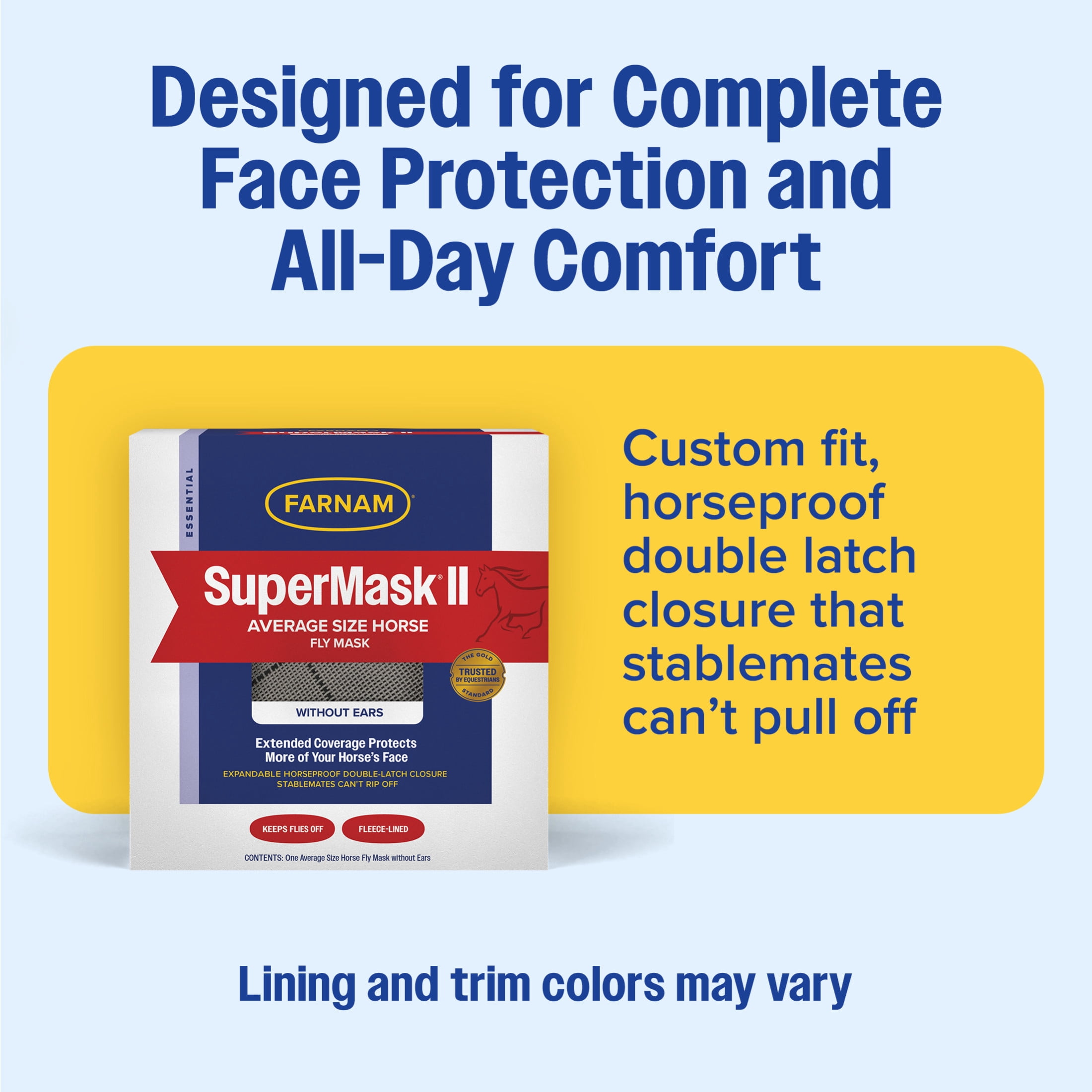 (3 pack) Farnam SuperMask II Horse Fly Mask Without Ears, Protects Eyes from Flies, Debris & UV, Average Size