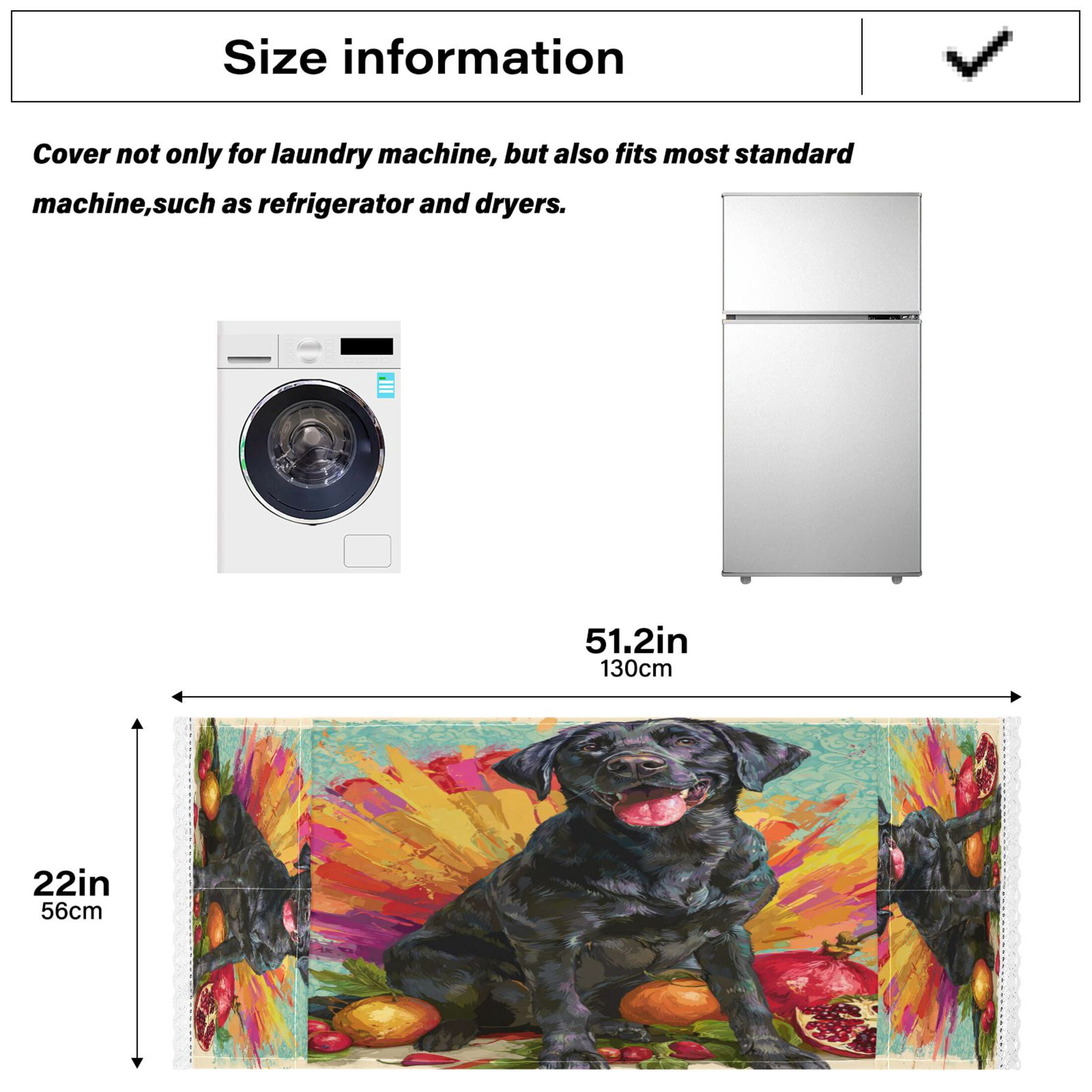 Washing Machine Cover 51.2x22in, Durable Polyester Dust Cover with Lace Trim and Side Pocket for Appliances Black Labrador