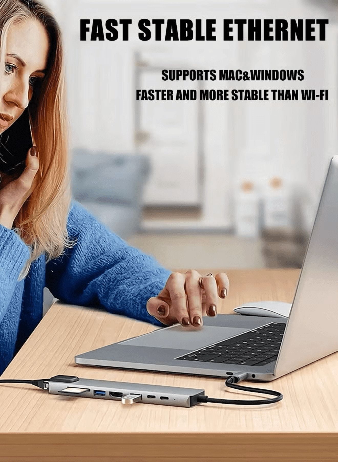 USB C Hub 8-in-1 Adapter with 4K HDMI, 100W PD Charging, 3 USB 3.0 Ports, Ethernet Port, SD/TF Card Reader, USB-C Multiport Hub Compatible with MacBook, Windows Laptop, iPad, Android