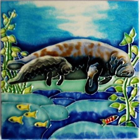 Baby Tile - Manatee Mama with Baby Ceramic Tile 4 Inches