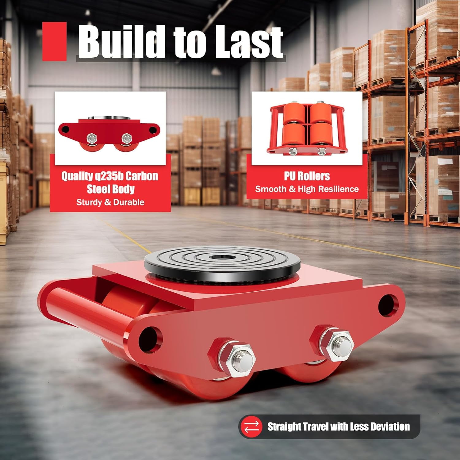 TFCFL 4pcs Machine Skates, Machinery Mover with 2 Steering Handle, 6T/13200lbs Machinery Moving Skate Dolly w/ 360°Rotation Disc & 4 Rollers, Heavy Duty Industrial Moving Equipment, Red