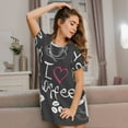 thumbnail image 3 of Honeii I Love Coffee Print Women's Loose Short Sleeve Nightgown, Soft Cotton Sleepwear, Comfy Loose Fit Pajama Dress for Sleep and Lounge, 3 of 6