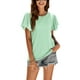 thumbnail image 4 of Txlixc Tops de mujer, cuello redondo con volantes, manga corta, ganchillo, hueco, suéter suelto, camiseta de color sólido Txlixc Moda, 4 of 6