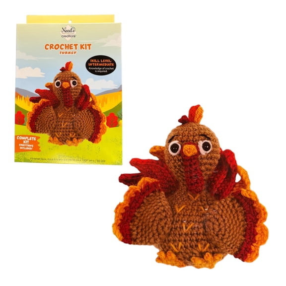Needle Creations Turkey Crochet Kit, Complete Thanksgiving DIY Craft Set