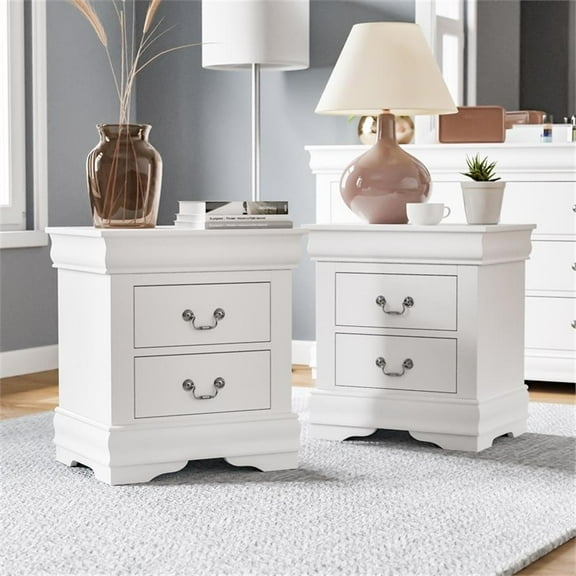 Furniture of America Toni Wood 2-Drawer Nightstand in White (Set of 2)