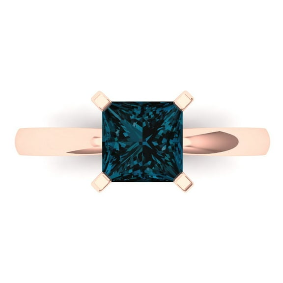 Solitaire Engagement Ring for Women - 1.5ct Natural London Blue Topaz in 14K Rose Gold Promise Ring