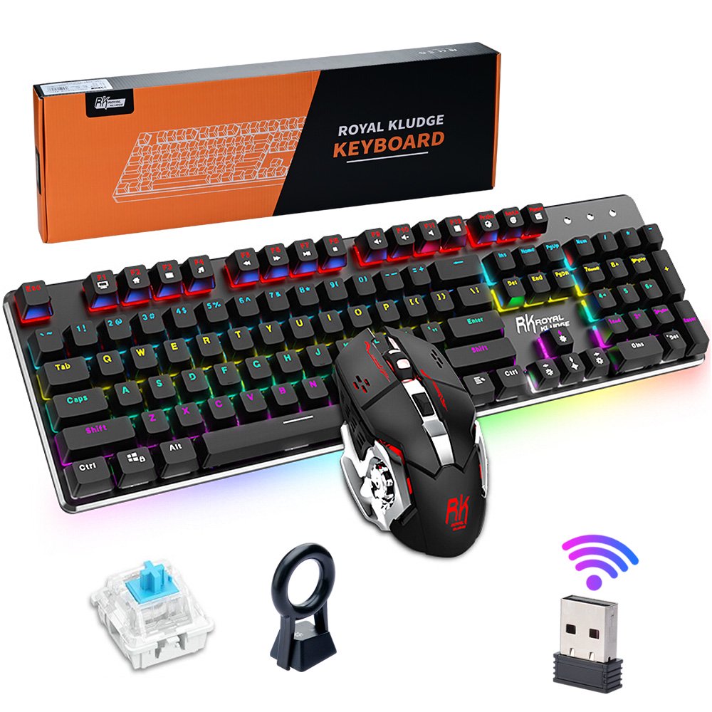 Mechanical Gaming Keyboard Mouse Combo Lychee Wired/Wireless 104 Keys